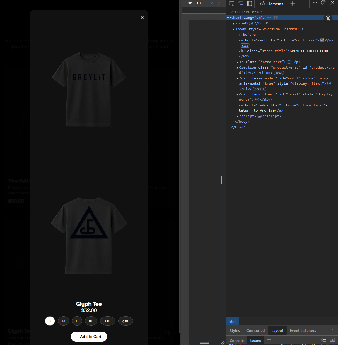 Cart Modal and HTML structure