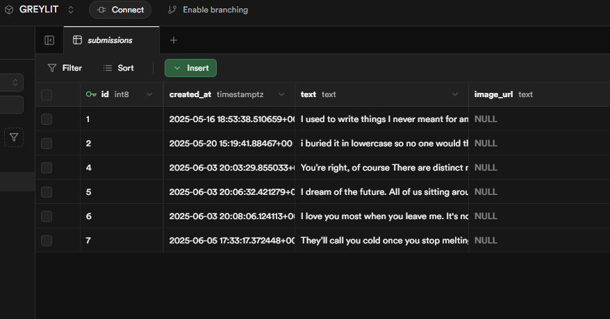Supabase Submissions Table